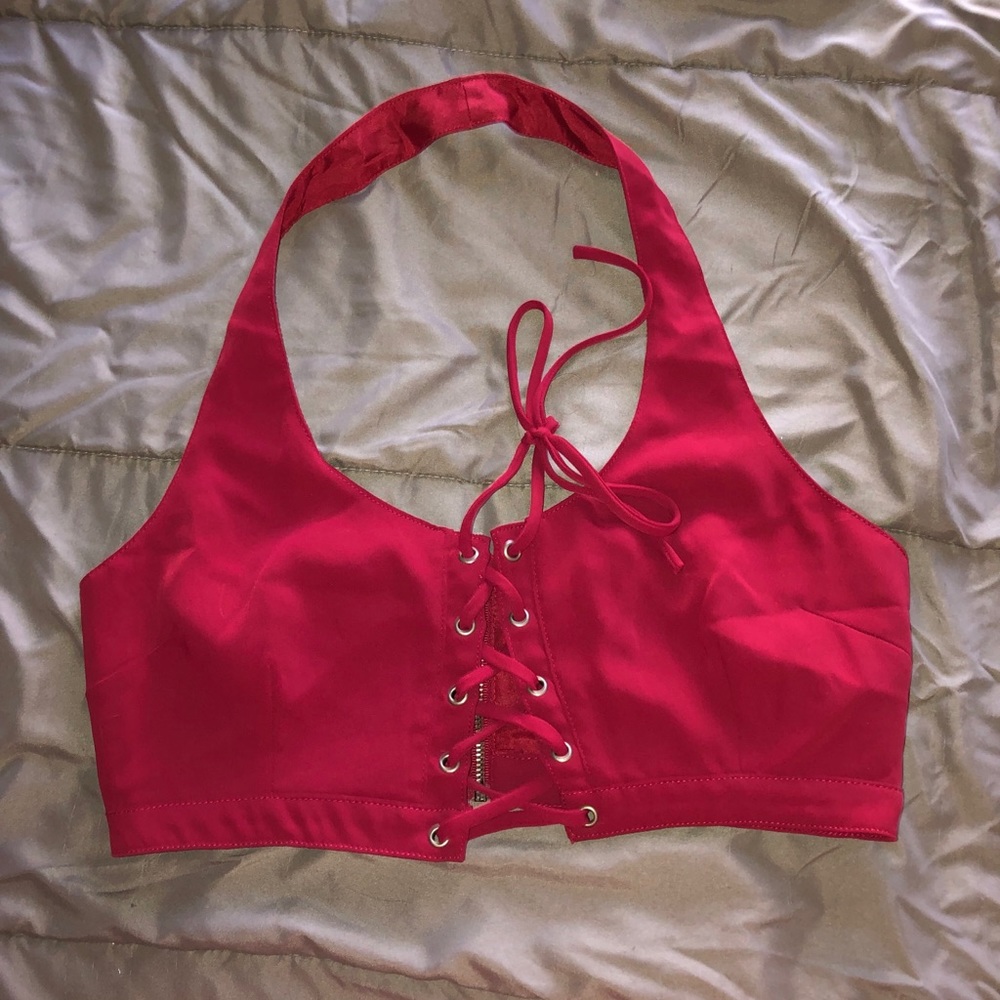 Tie front halter crop top